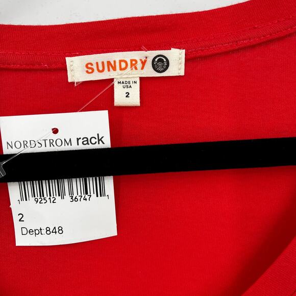 Sundry Cherry Red Ruffle Long Sleeve Tee NWT Size 2 (Medium) - Picture 6 of 10